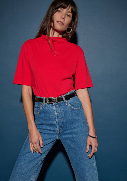 Reed red mock neck top