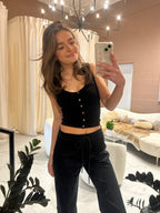 Ribbed Button Down Crop Top