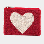 White Heart Seed Beaded Coin Purse
