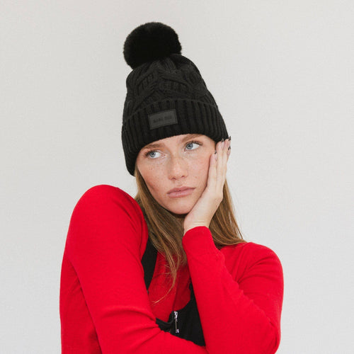 Ida Cable Knit Beanie: Black