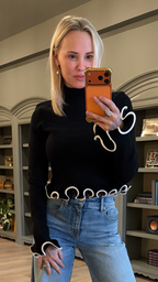 Lacey Ruffle Turtleneck Sweater in black