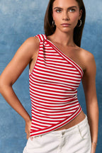 Finely one shoulder stripe top