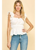 White Ruffle sleeve peplum top