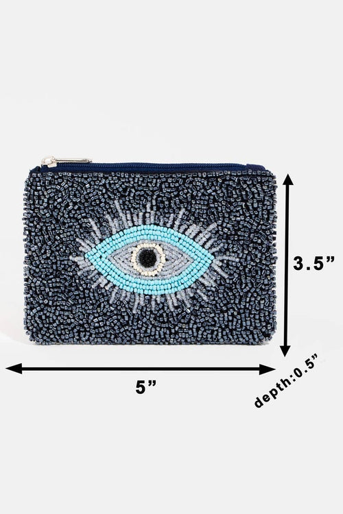 Blue Seed Beaded Eye Coin Purse