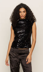 Lola Funnel Neck Sequin Top