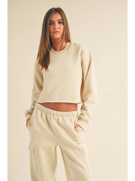 Raw edge sweatshirt cream