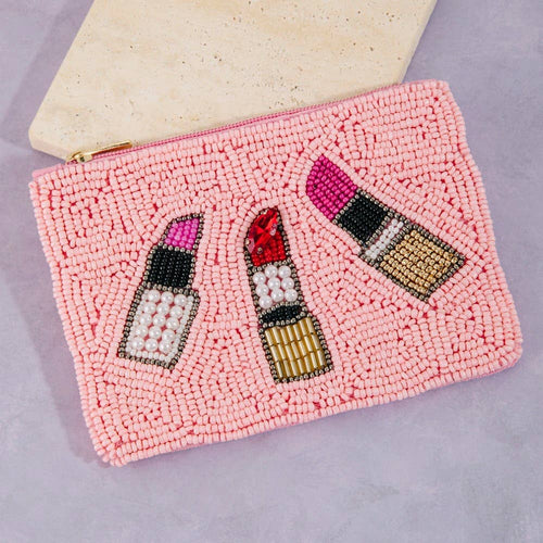 3 Lipsticks Seed Beaded Coin Purse