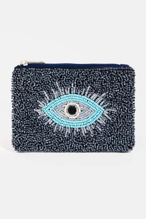 Blue Seed Beaded Eye Coin Purse
