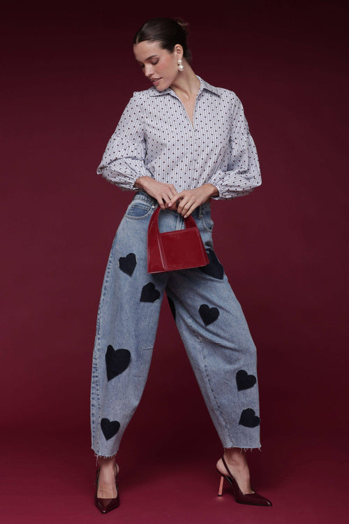 Ruby heart patch barrel jeans