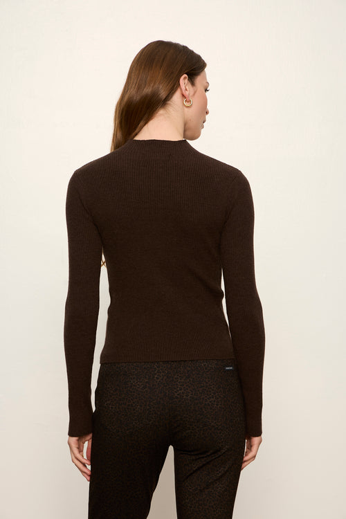 HIGH NECK RIBBED CARDIGAN