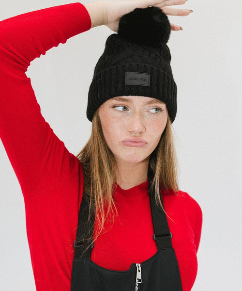Ida Cable Knit Beanie: Black