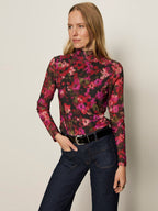 Mesh mock neck berry