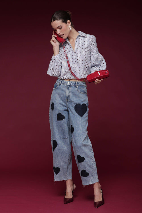 Ruby heart patch barrel jeans