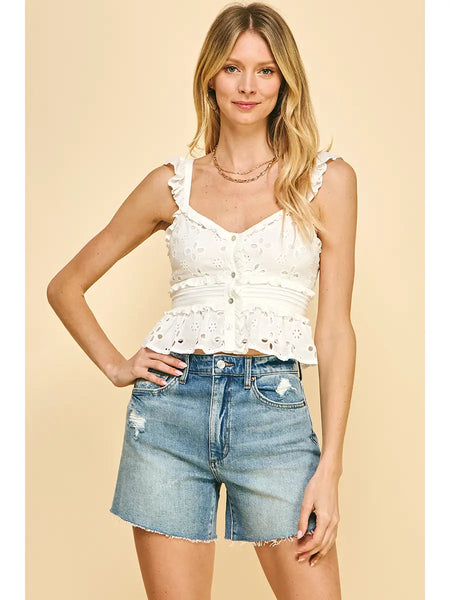 Embroidered white tank top