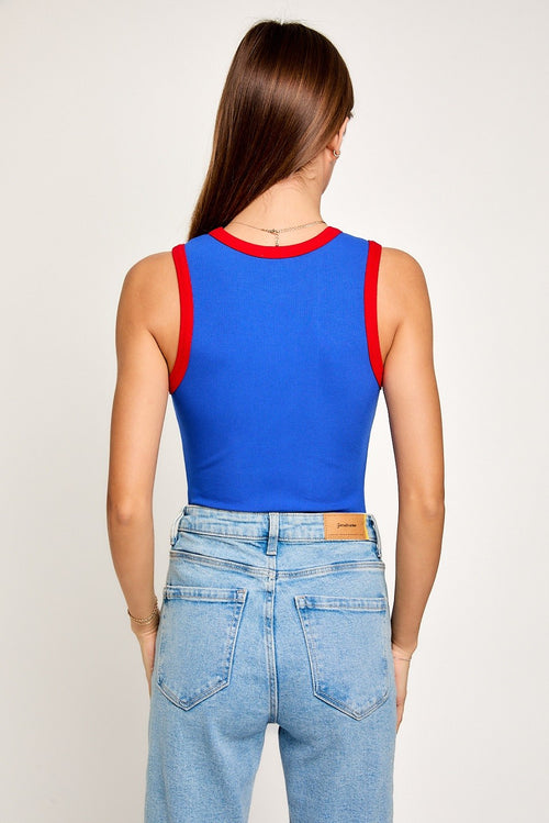 Perfect colorblock bodysuit blue with red