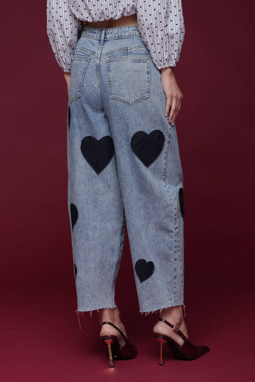 Ruby heart patch barrel jeans