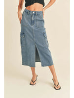 Denim midi cargo skirt