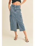 Denim midi cargo skirt