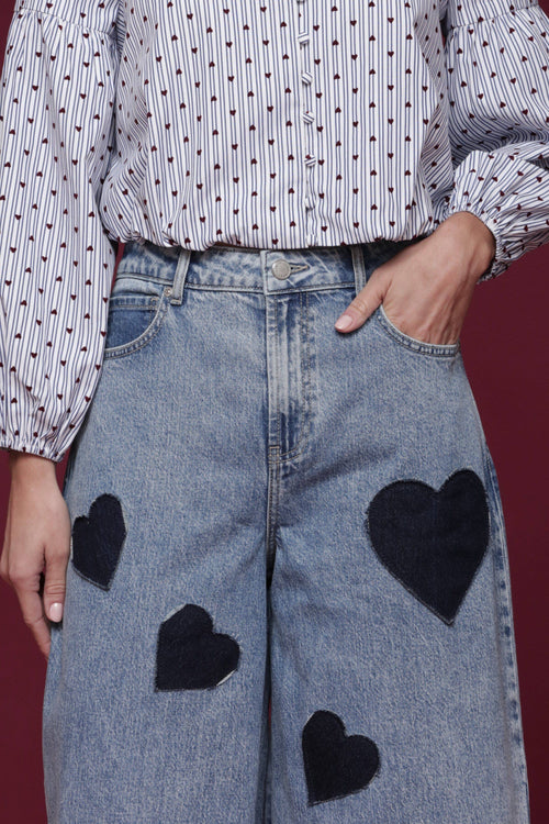 Ruby heart patch barrel jeans