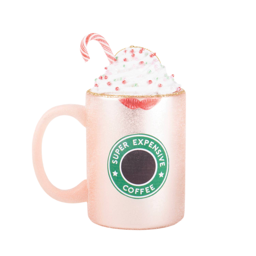 Peppermint Coffee Cup Boxed Glass Ornament