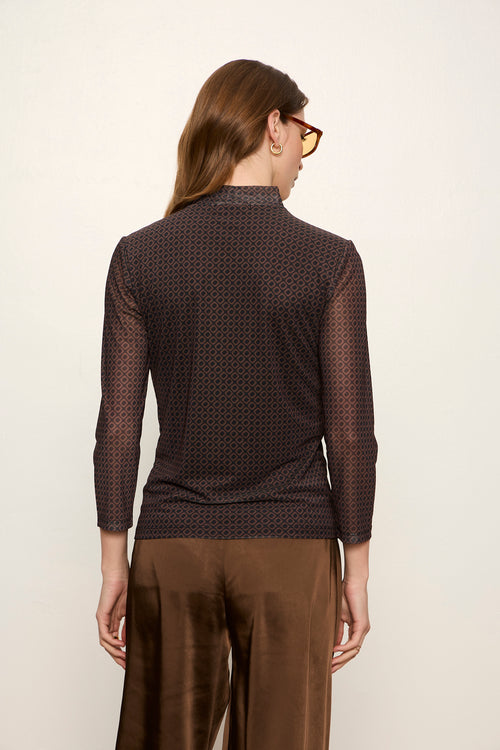 3/4 SLEEVE MESH MOCK NECK