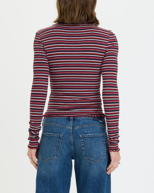 MOONDRIFT  LONG SLEEVE VARIEGATED RIB TEE