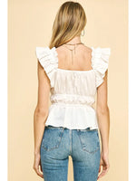 White Ruffle sleeve peplum top