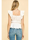White Ruffle sleeve peplum top