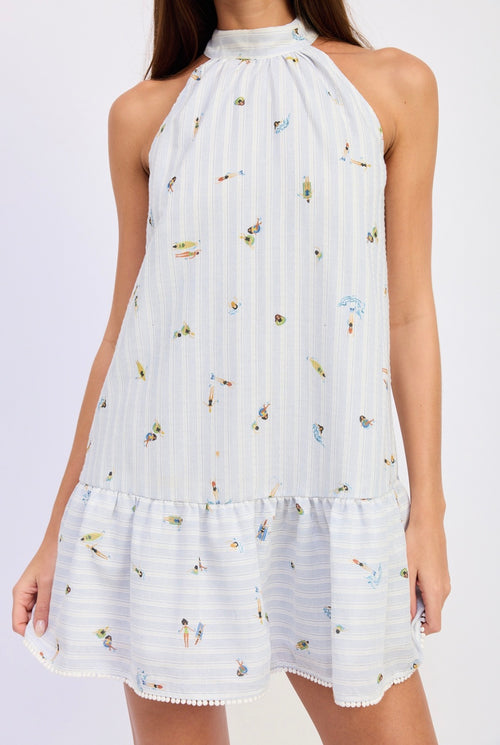 White dress with floral pattern on a white background