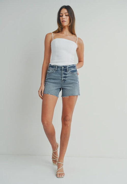 Denim shorts hidden button