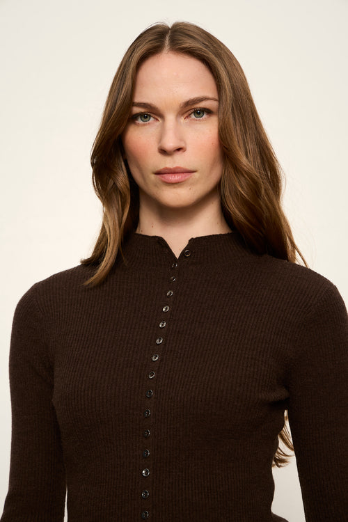 HIGH NECK RIBBED CARDIGAN