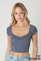 Cap Sleeve Ribbed Crop Top Blue Shadow