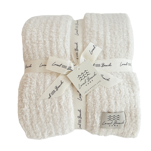 Solid Ribbed Luxe Home Cozy Blanket: Cream