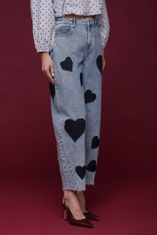 Ruby heart patch barrel jeans