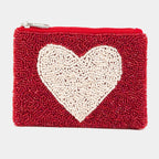 White Heart Seed Beaded Coin Purse