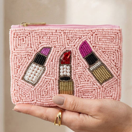 3 Lipsticks Seed Beaded Coin Purse