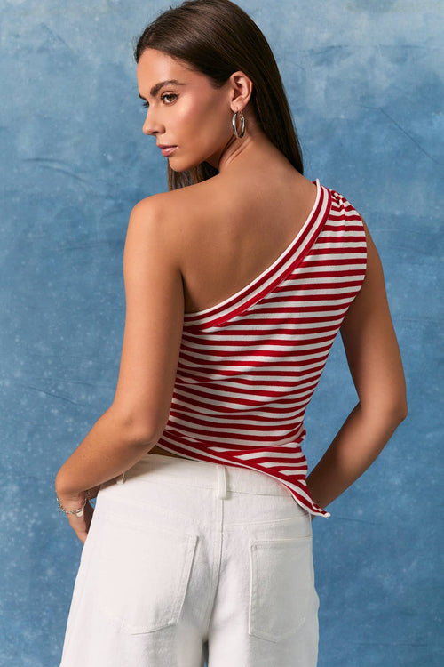 Finely one shoulder stripe top
