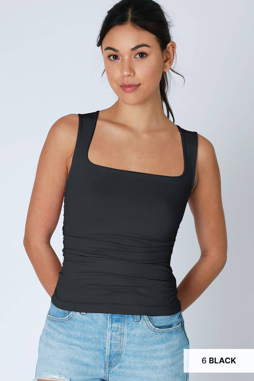 Square Shirred black Top
